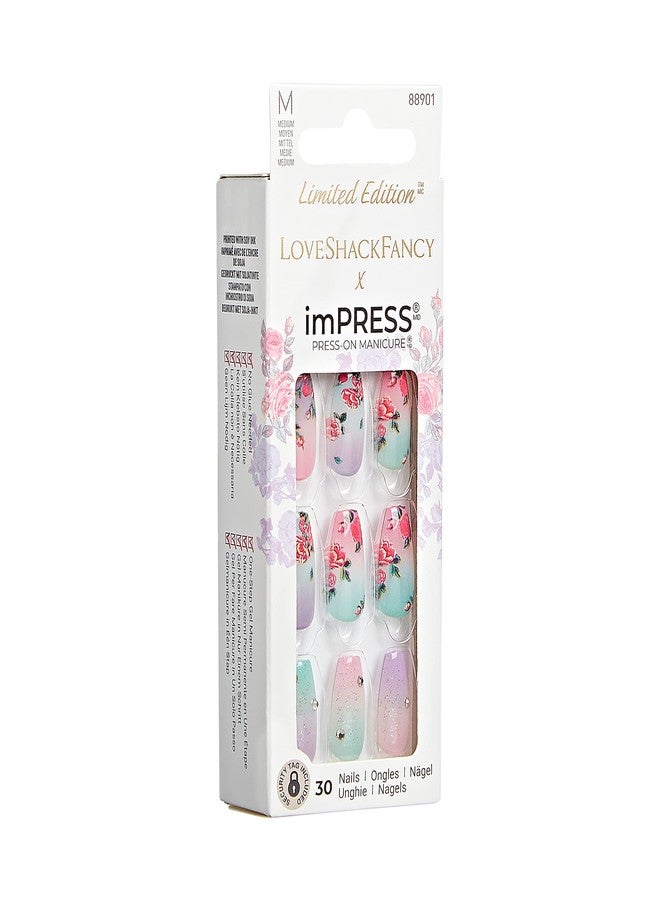 Impress KISS LoveShackFancy x imPRESS Press-On Manicure Limited Edition, Style "Lilac Crush" Medium Coffin Purple Press-On Nails, Includes Prep Pad, Mini Nail File, Cuticle Stick, & 30 Fake Nails - Image 2